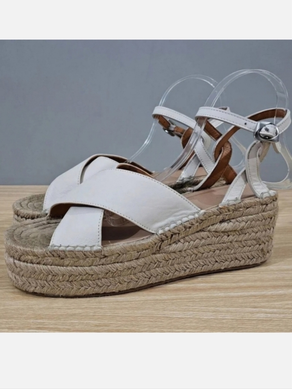 NEW Rag & Bone Hera Sandal Espadrille Platform Wedge Antique White Leather EU 41